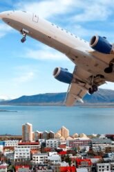 Iceland & London Airplane above Reykjavik town Island