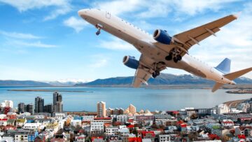 Iceland & London Airplane above Reykjavik town Island